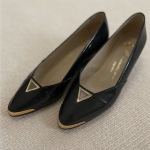 PS -Elegant Black and Gold Women's
Patent Leather Low Heel